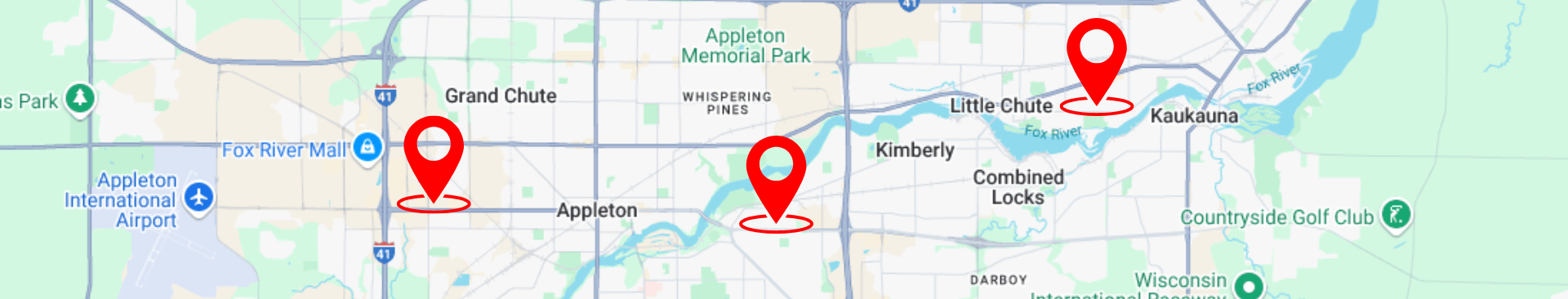 Map of Appleton Metro with three random location icons