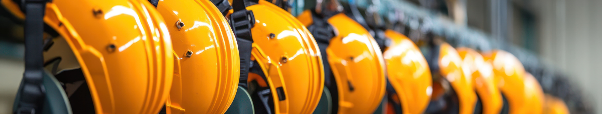 Image of hard hats in a manufacturing plant